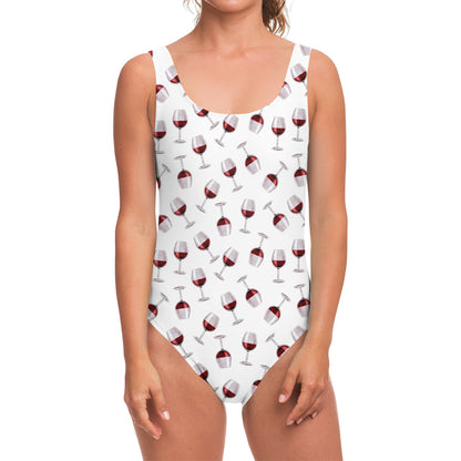 Glasses Of Wine Pattern Print One Piece Swimsuit