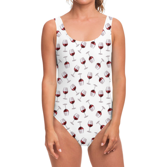 Glasses Of Wine Pattern Print One Piece Swimsuit