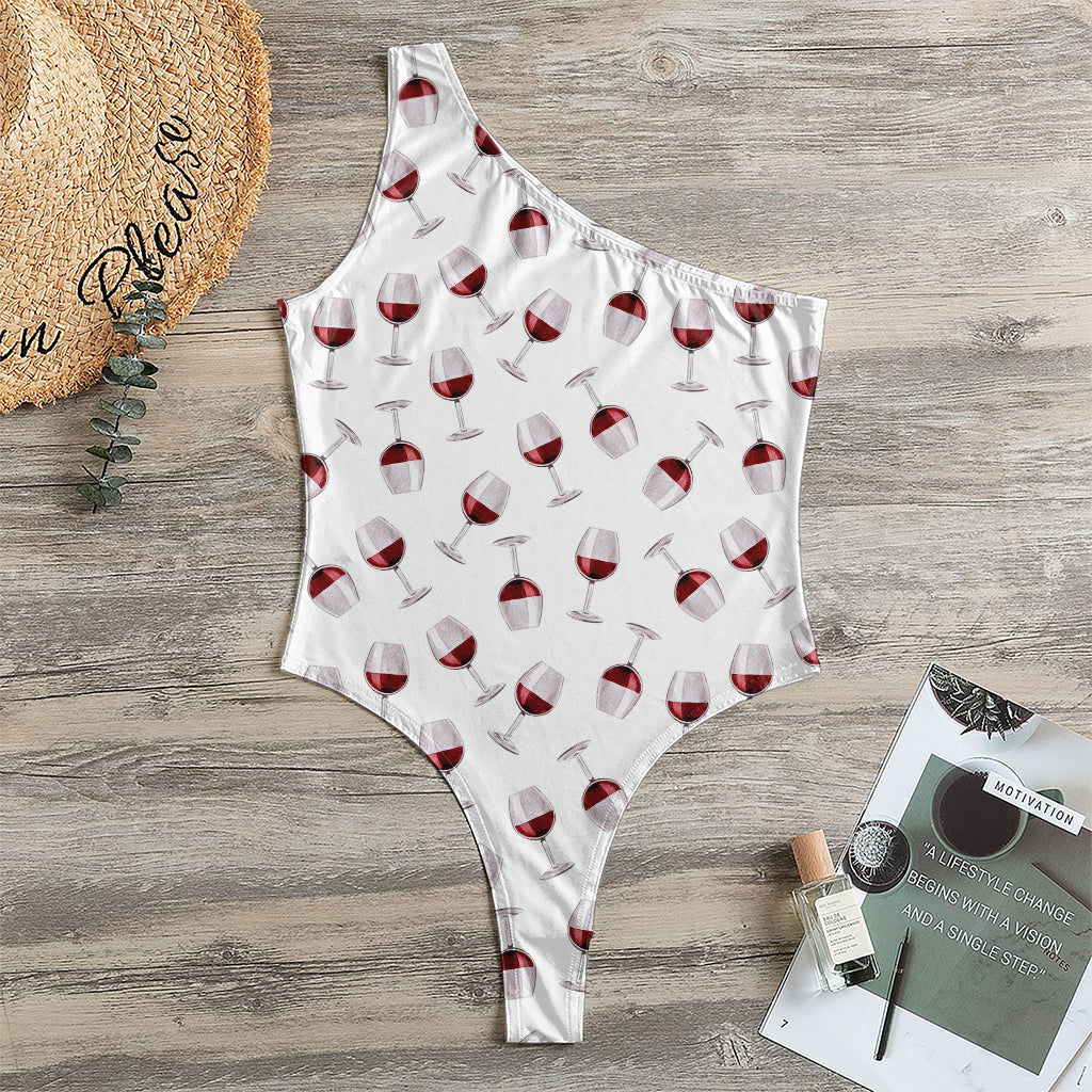 Glasses Of Wine Pattern Print One Shoulder Bodysuit