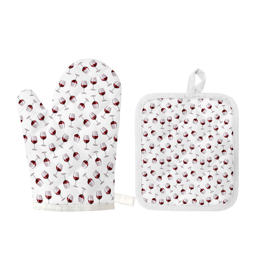 Glasses Of Wine Pattern Print Oven Mitt And Pot Holder Set