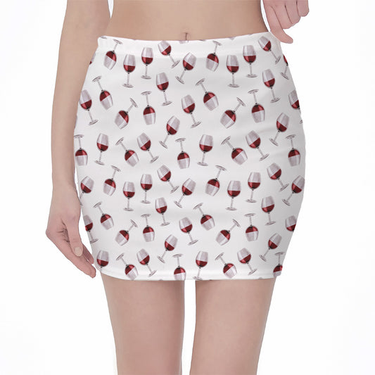 Glasses Of Wine Pattern Print Pencil Mini Skirt
