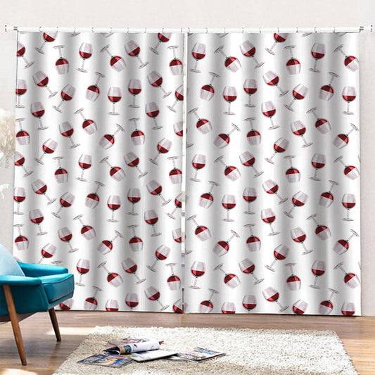 Glasses Of Wine Pattern Print Pencil Pleat Curtains