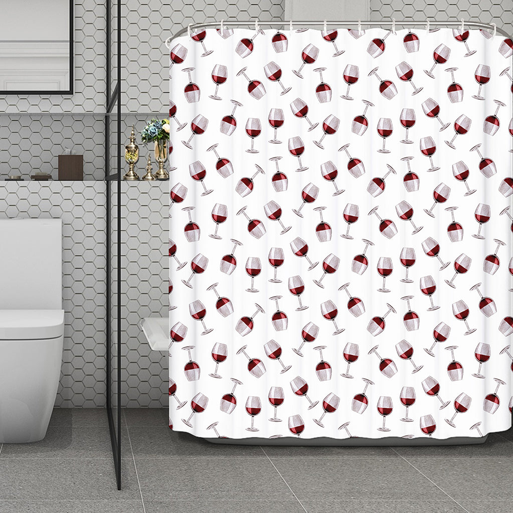 Glasses Of Wine Pattern Print Polyester Shower Curtain