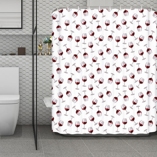 Glasses Of Wine Pattern Print Polyester Shower Curtain