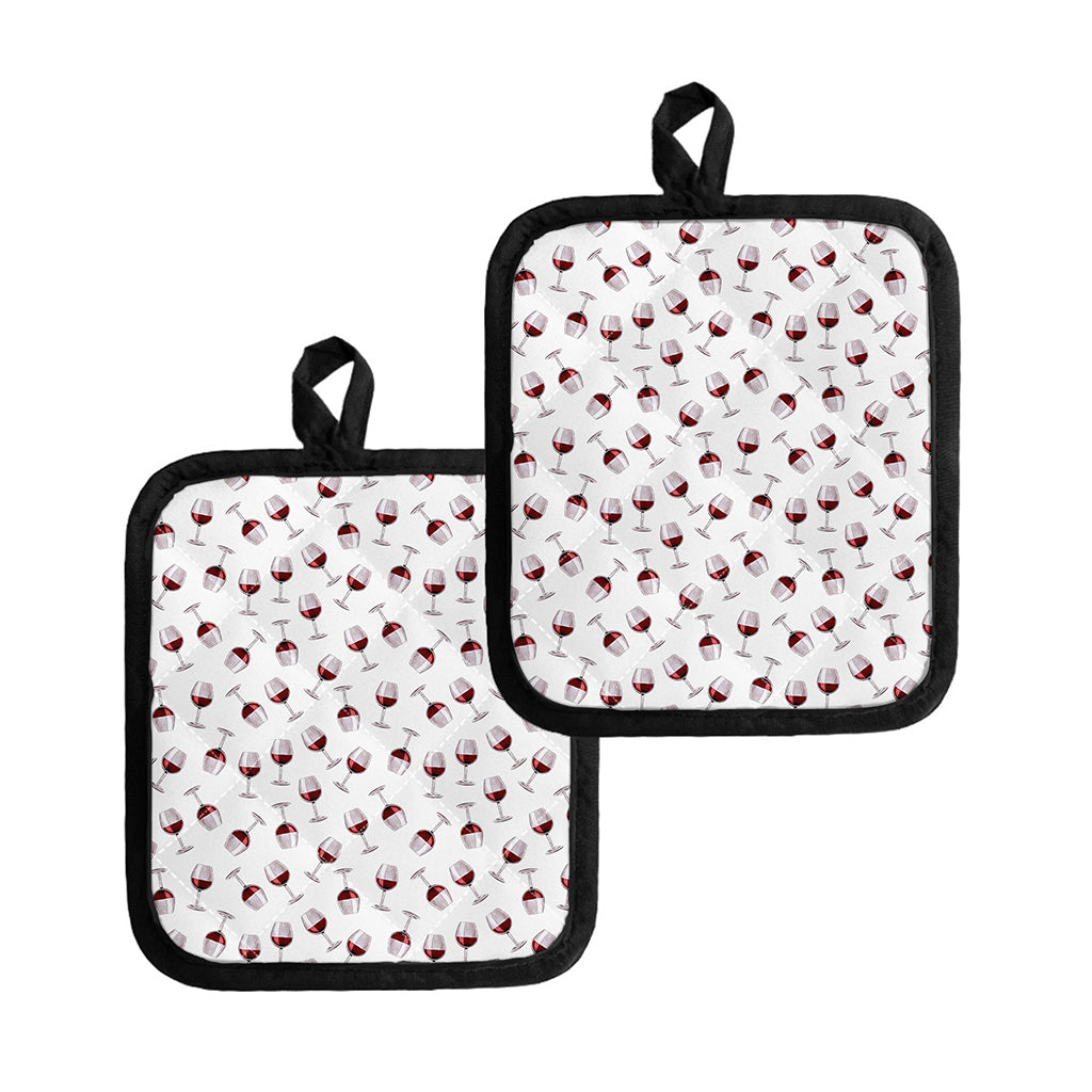 Glasses Of Wine Pattern Print Pot Holders
