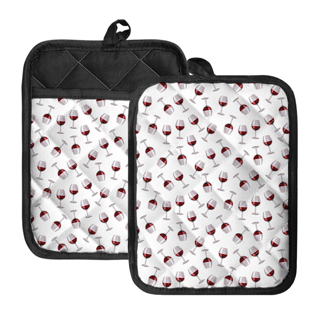 Glasses Of Wine Pattern Print Pot Holders With Pocket