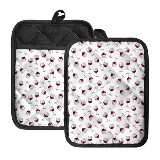 Glasses Of Wine Pattern Print Pot Holders With Pocket