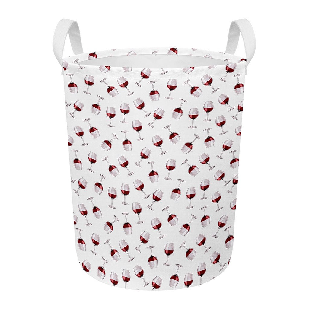 Glasses Of Wine Pattern Print Round Laundry Basket