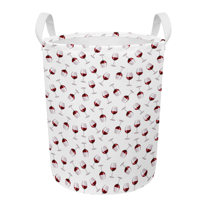 Glasses Of Wine Pattern Print Round Laundry Basket