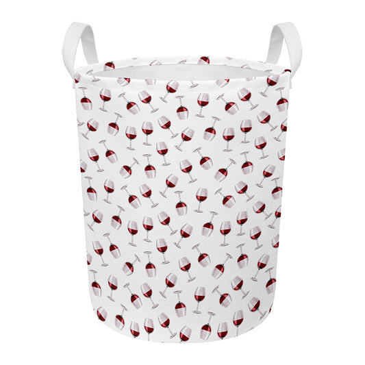 Glasses Of Wine Pattern Print Round Laundry Basket