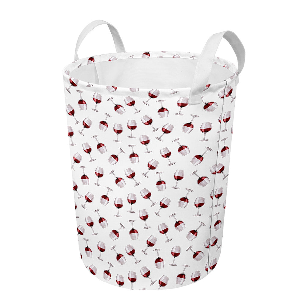 Glasses Of Wine Pattern Print Round Laundry Basket