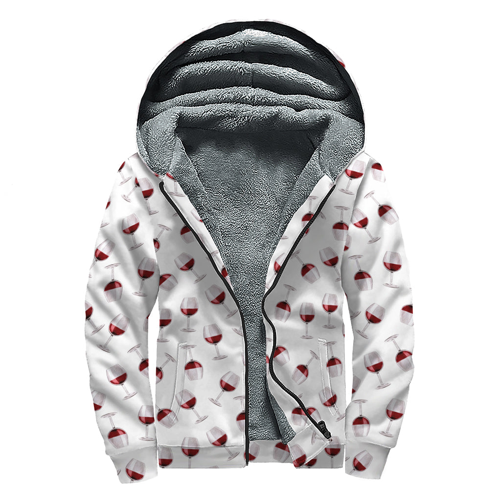 Glasses Of Wine Pattern Print Sherpa Lined Zip Up Hoodie