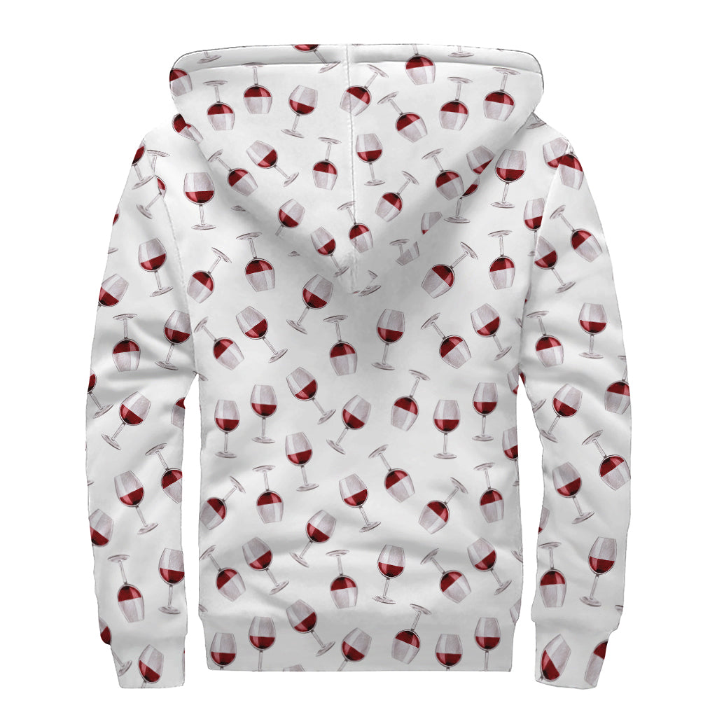 Glasses Of Wine Pattern Print Sherpa Lined Zip Up Hoodie