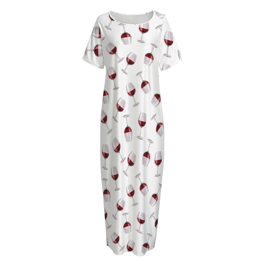 Glasses Of Wine Pattern Print Short Sleeve Long Nightdress