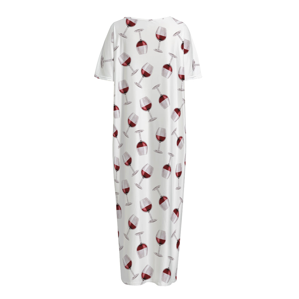 Glasses Of Wine Pattern Print Short Sleeve Long Nightdress