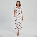 Glasses Of Wine Pattern Print Short Sleeve Maxi Dress