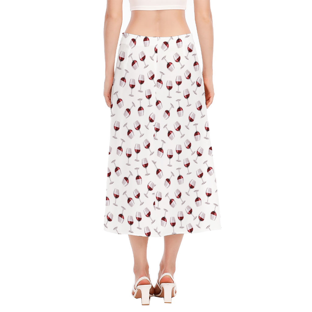 Glasses Of Wine Pattern Print Side Slit Midi Skirt