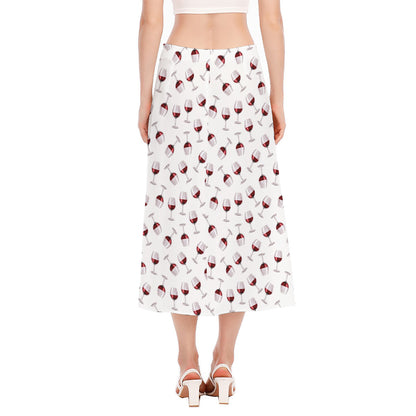 Glasses Of Wine Pattern Print Side Slit Midi Skirt