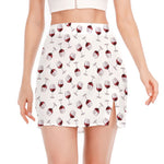 Glasses Of Wine Pattern Print Side Slit Mini Skirt
