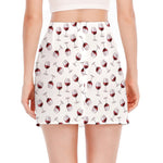 Glasses Of Wine Pattern Print Side Slit Mini Skirt