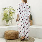 Glasses Of Wine Pattern Print Silk V-Neck Kaftan Dress