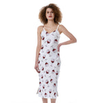 Glasses Of Wine Pattern Print Slim Fit Midi Cami Dress