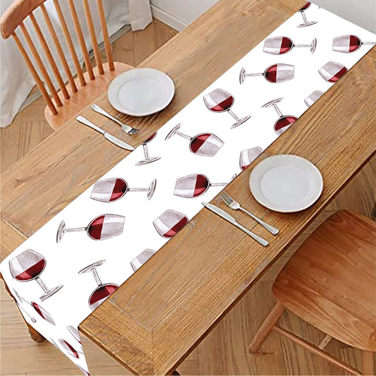 Glasses Of Wine Pattern Print Table Runner
