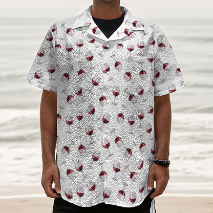 Glasses Of Wine Pattern Print Textured Short Sleeve Shirt