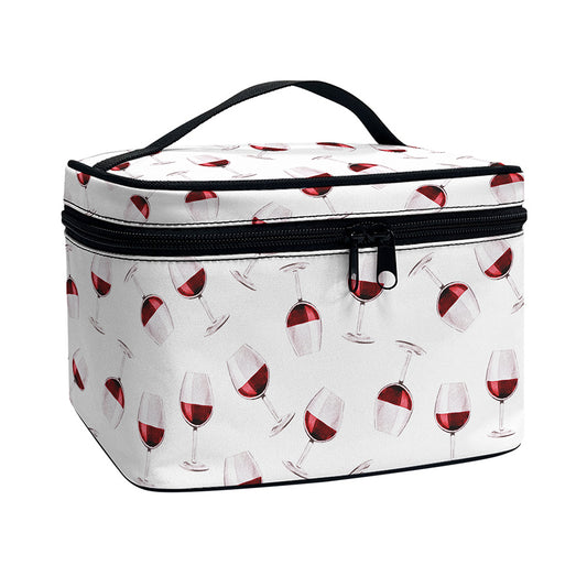 Glasses Of Wine Pattern Print Travel Makeup Bag