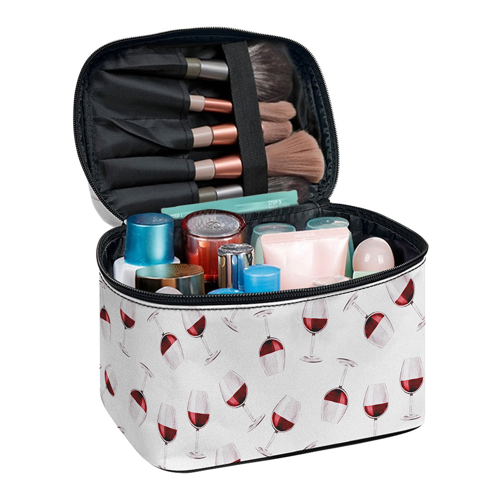 Glasses Of Wine Pattern Print Travel Makeup Bag