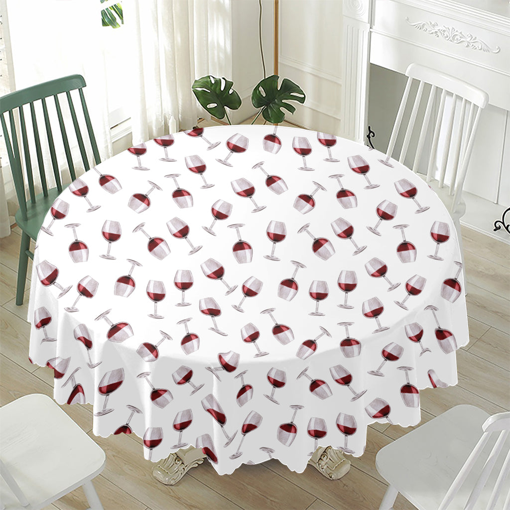 Glasses Of Wine Pattern Print Waterproof Round Tablecloth