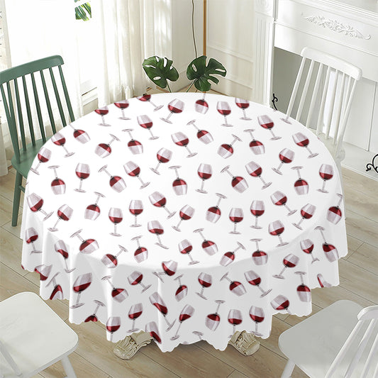 Glasses Of Wine Pattern Print Waterproof Round Tablecloth