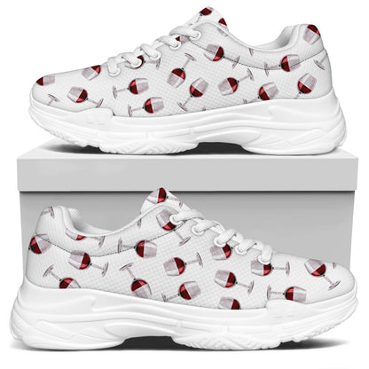 Glasses Of Wine Pattern Print White Chunky Shoes