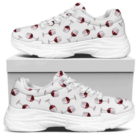 Glasses Of Wine Pattern Print White Chunky Shoes