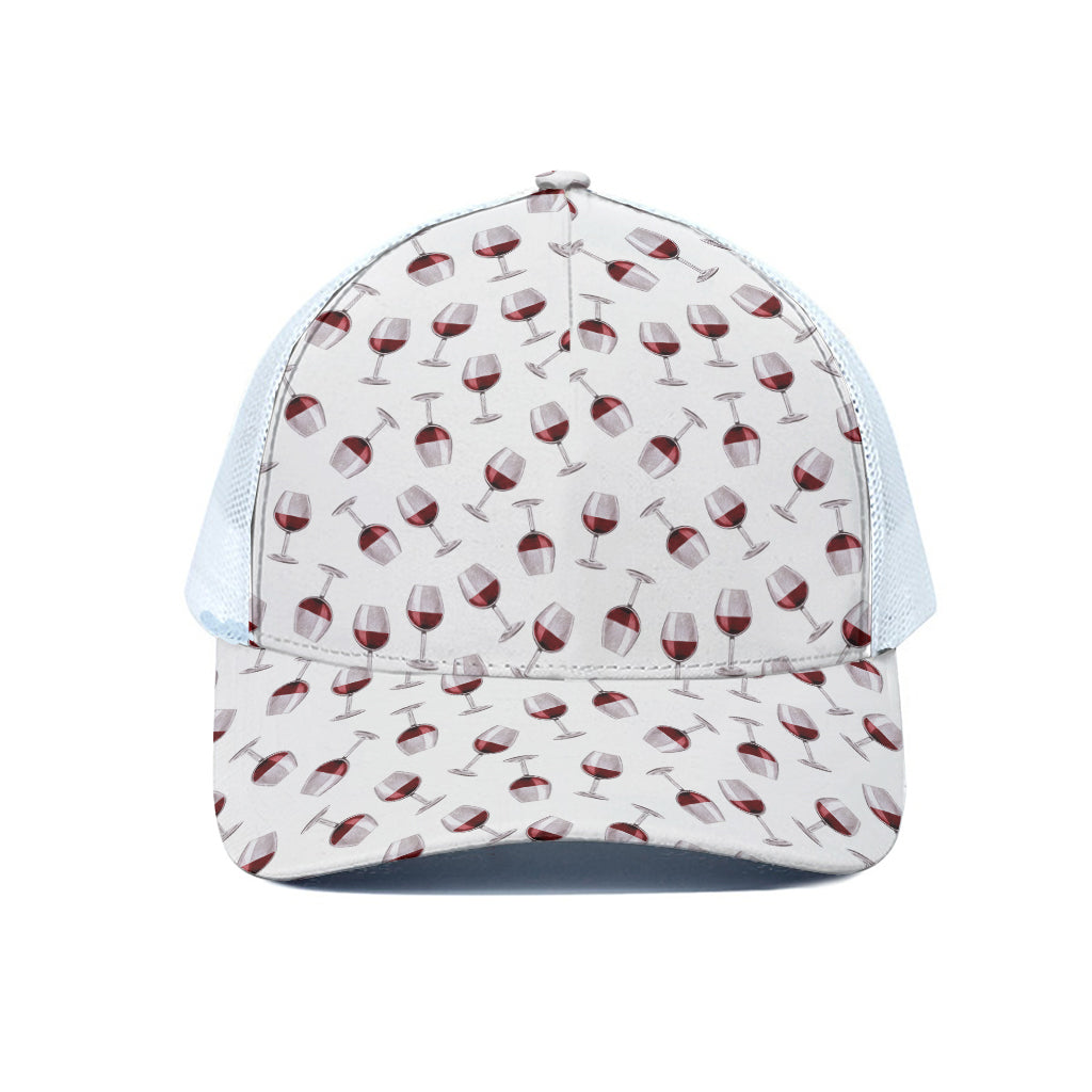 Glasses Of Wine Pattern Print White Mesh Trucker Cap