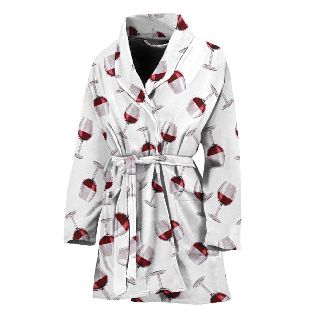 Glasses Of Wine Pattern Print Women's Bathrobe
