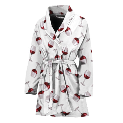 Glasses Of Wine Pattern Print Women's Bathrobe