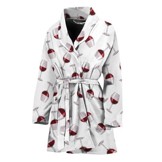 Glasses Of Wine Pattern Print Women's Bathrobe