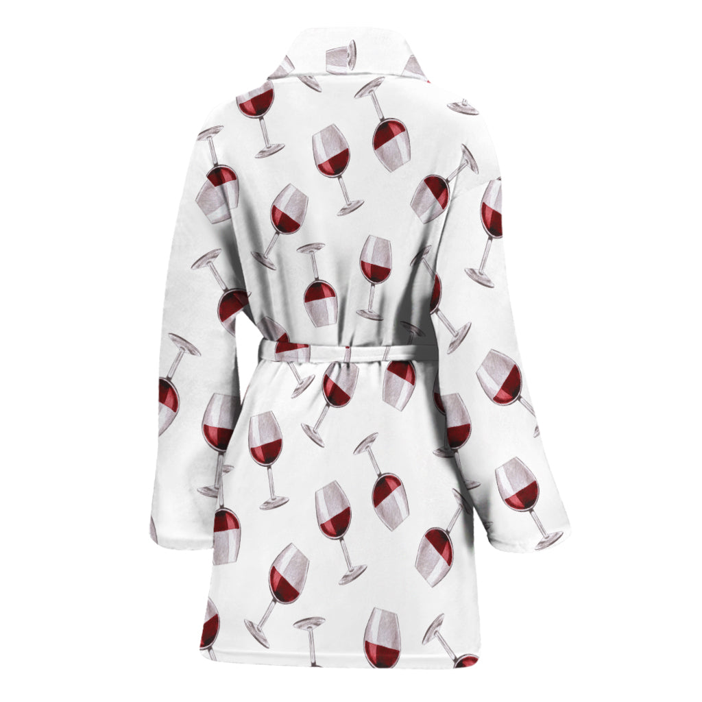 Glasses Of Wine Pattern Print Women's Bathrobe