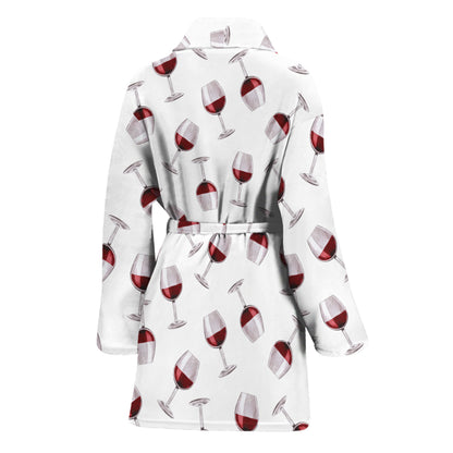 Glasses Of Wine Pattern Print Women's Bathrobe