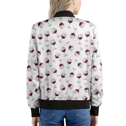 Glasses Of Wine Pattern Print Women's Bomber Jacket