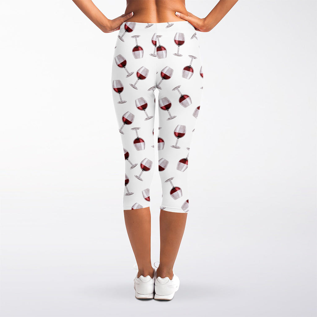 Glasses Of Wine Pattern Print Women's Capri Leggings