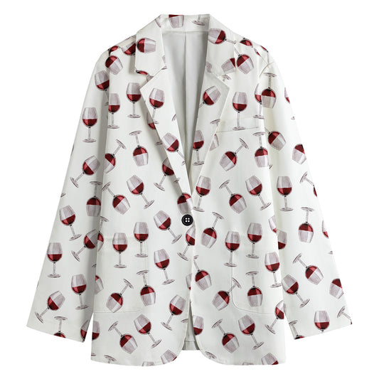 Glasses Of Wine Pattern Print Women's Cotton Blazer