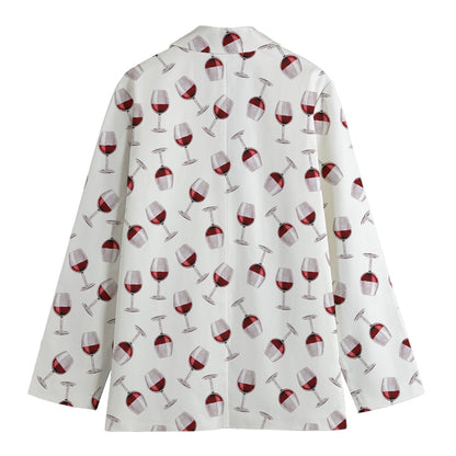 Glasses Of Wine Pattern Print Women's Cotton Blazer