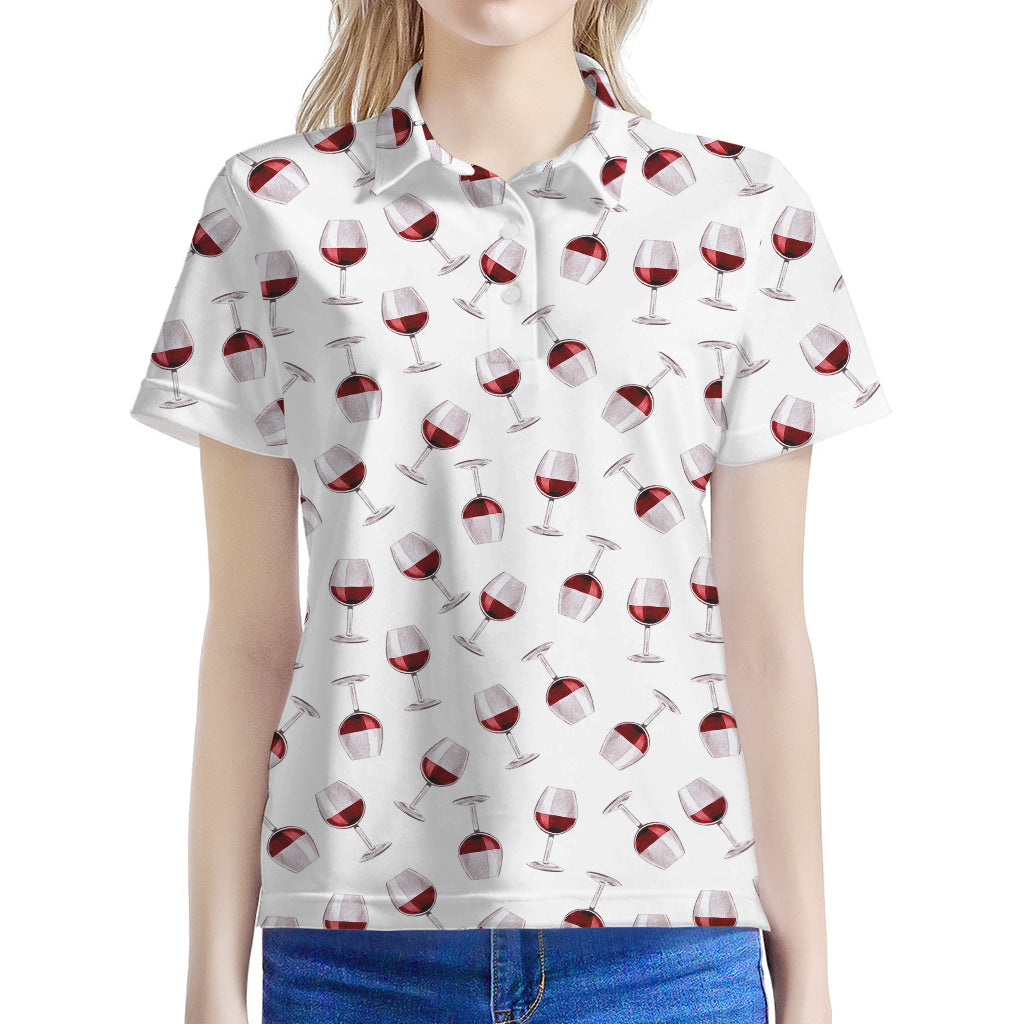 Glasses Of Wine Pattern Print Women's Polo Shirt