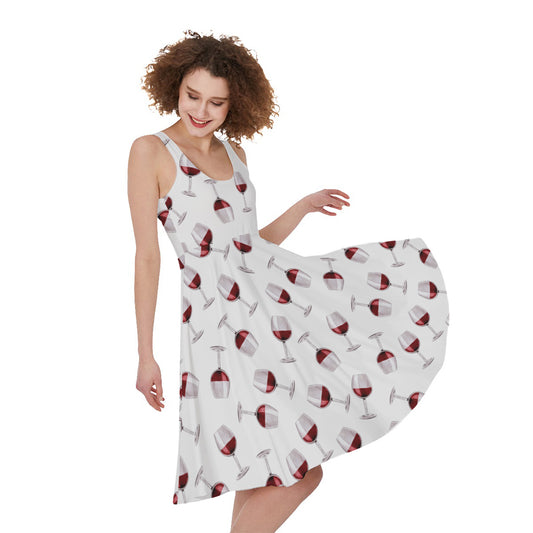 Glasses Of Wine Pattern Print Women's Sleeveless Dress