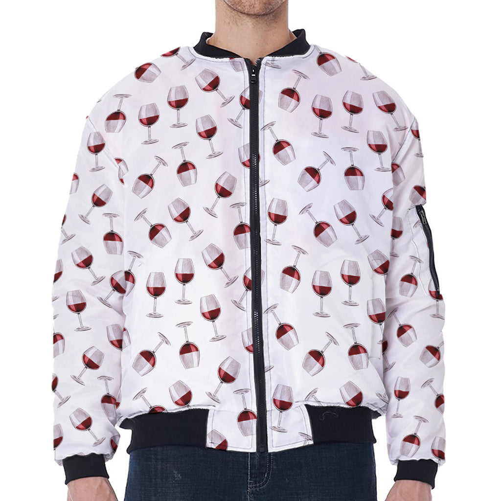 Glasses Of Wine Pattern Print Zip Sleeve Bomber Jacket