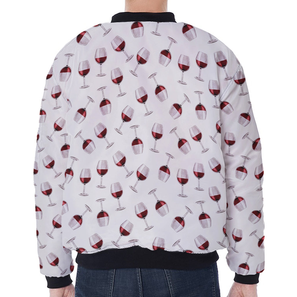 Glasses Of Wine Pattern Print Zip Sleeve Bomber Jacket