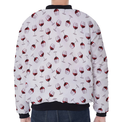 Glasses Of Wine Pattern Print Zip Sleeve Bomber Jacket
