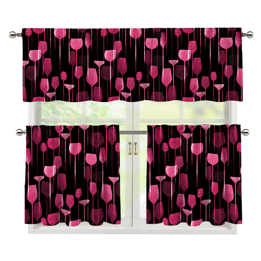 Glasses Of Wine Print 3 Piece Kitchen Curtains